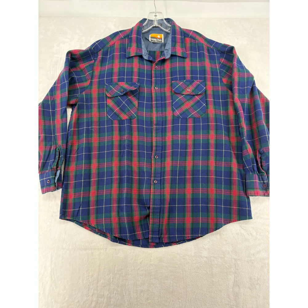 Ozark Trail Button Down Mens XL Shirt Blue Red Green Plaid Flannel Outdoor